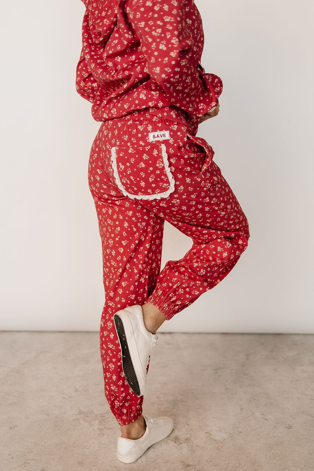 Lace Pocket Joggers - Cherry Blossom Babe