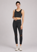 Women's Sporty Racerback Sheer Mesh Tank Top & High Stretch Leggings 2 Piece Activewear Set – Sleeveless Plain Workout Outfit