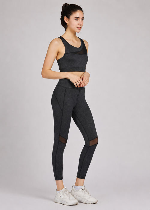 Women's Sporty Racerback Sheer Mesh Tank Top & High Stretch Leggings 2 Piece Activewear Set – Sleeveless Plain Workout Outfit