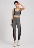 Women's Sporty Racerback Tank Top & Sheer Mesh High Stretch Leggings 2 Piece Activewear Set – Sleeveless Plain Gym Outfit