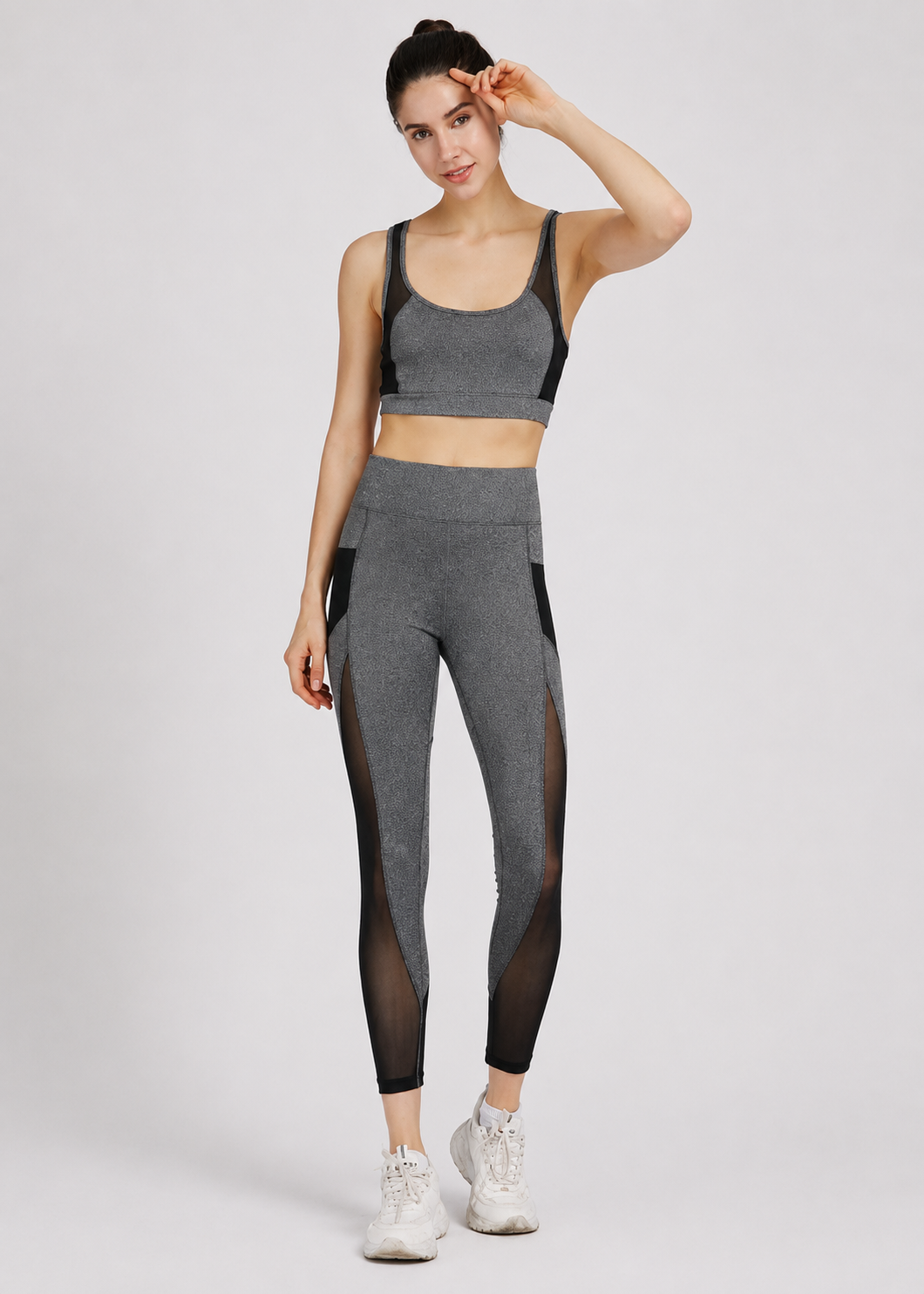 Women's Sporty Racerback Tank Top & Sheer Mesh High Stretch Leggings 2 Piece Activewear Set – Sleeveless Plain Gym Outfit