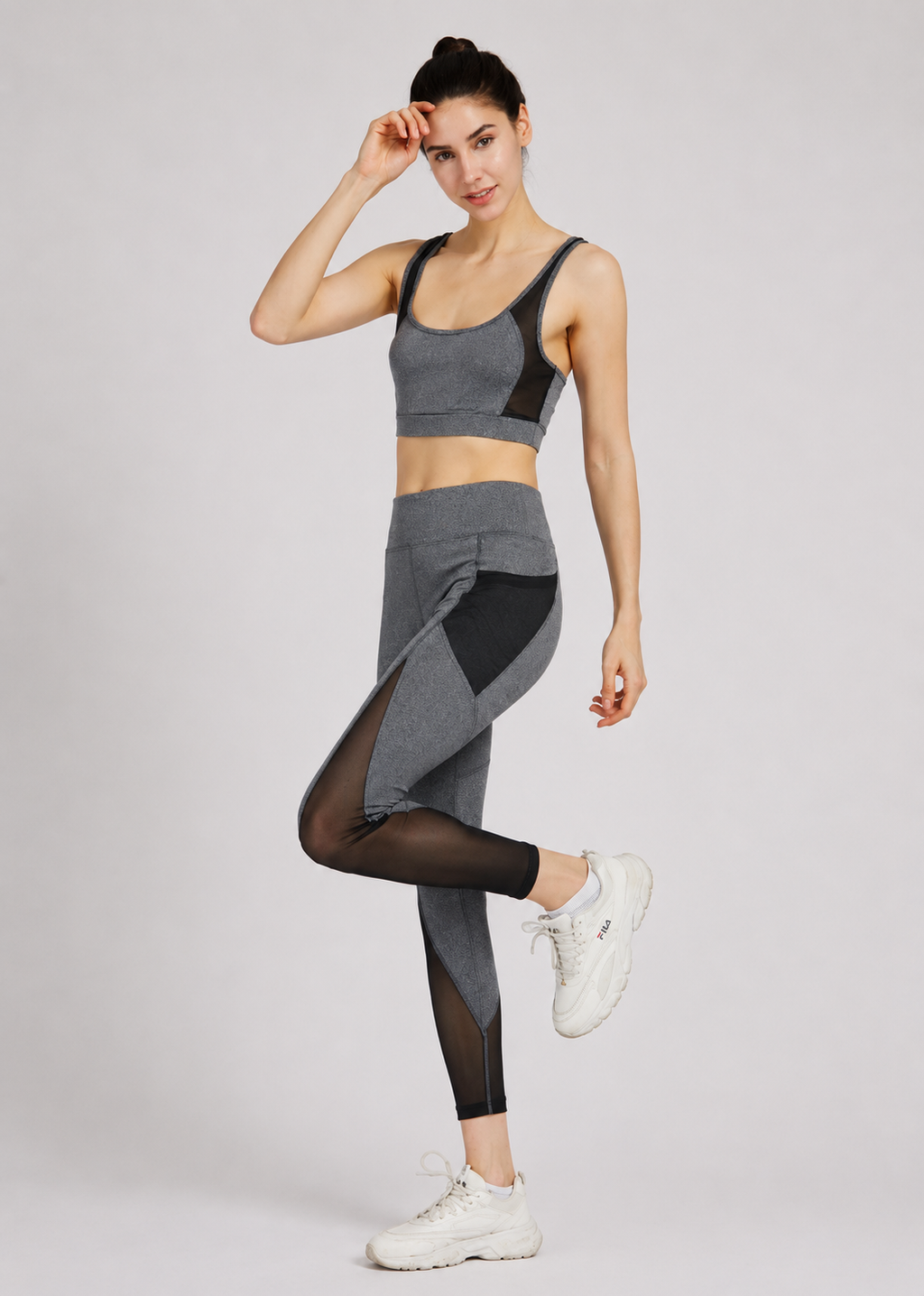Women's Sporty Racerback Tank Top & Sheer Mesh High Stretch Leggings 2 Piece Activewear Set – Sleeveless Plain Gym Outfit