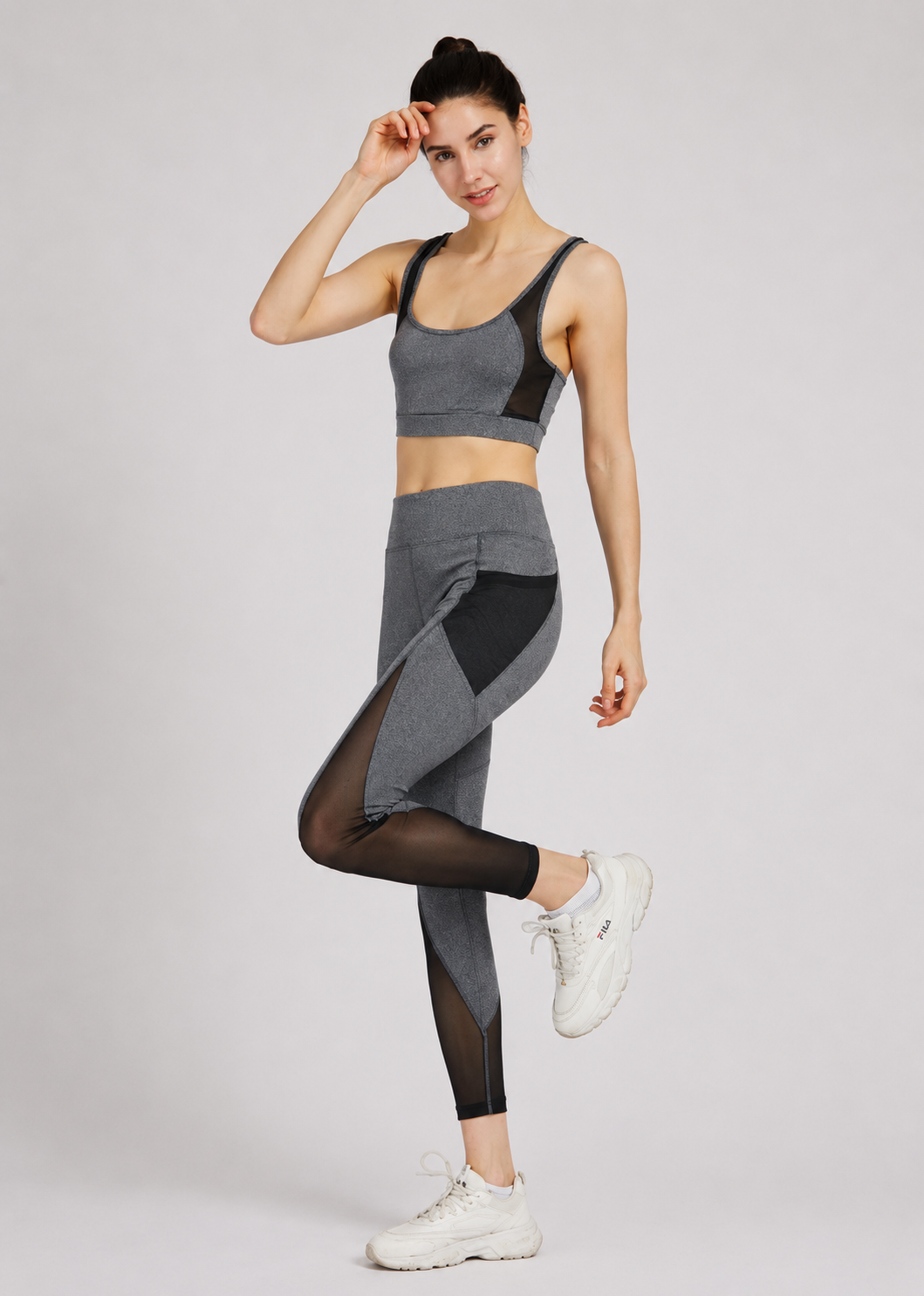Women's Sporty Racerback Tank Top & Sheer Mesh High Stretch Leggings 2 Piece Activewear Set – Sleeveless Plain Gym Outfit