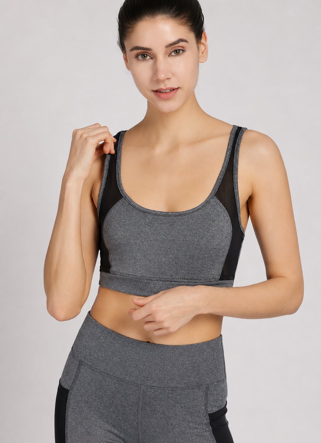 Women's Sporty Racerback Tank Top & Sheer Mesh High Stretch Leggings 2 Piece Activewear Set – Sleeveless Plain Gym Outfit