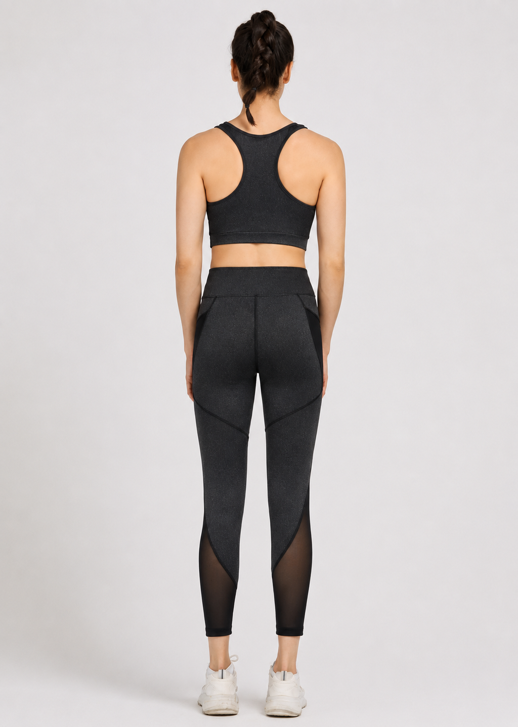 Women's Sporty Racerback Tank Top & Sheer Mesh High Stretch Leggings 2 Piece Activewear Set – Sleeveless Plain Workout Outfit