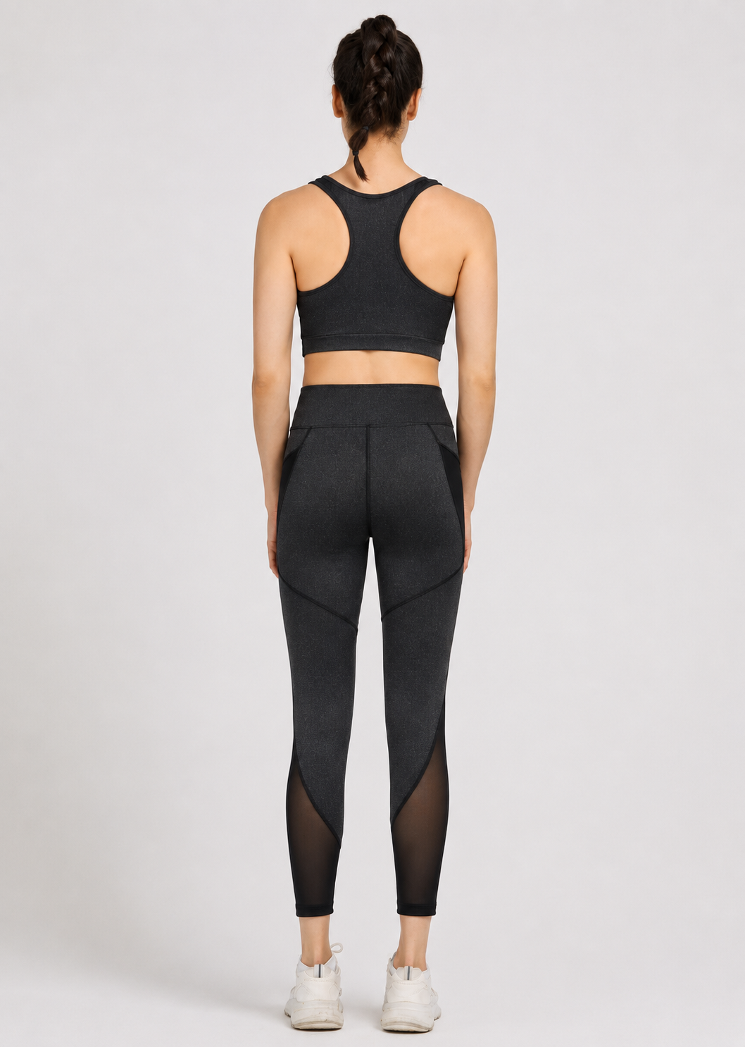 Women's Sporty Racerback Tank Top & Sheer Mesh High Stretch Leggings 2 Piece Activewear Set – Sleeveless Plain Workout Outfit